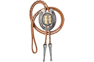HLYMPONY Bolo tie for Men Western Cowboy Brown Leather Necktie Initial Letter ABCDJMR to Z Bolo ties for Women
