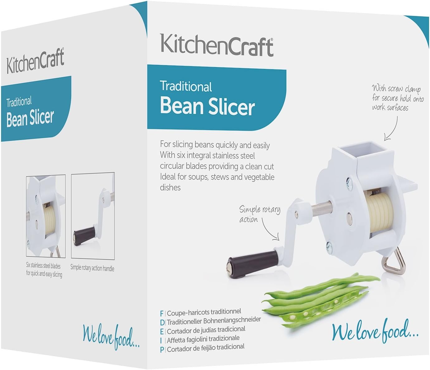 Kitchencraft Vintage Style Rotary Bean Slicer With Worktop Clamp
