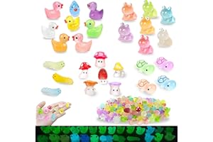 LOIKMIUP 100PCS Luminous Mini Animals Glow in The Dark, Tiny Animals Figures Resin Duck Frogs Turtle Mushroom Caterpillars 5 Combination Set for Prank Garden Micro Landscape Dollhouse Decor Craft