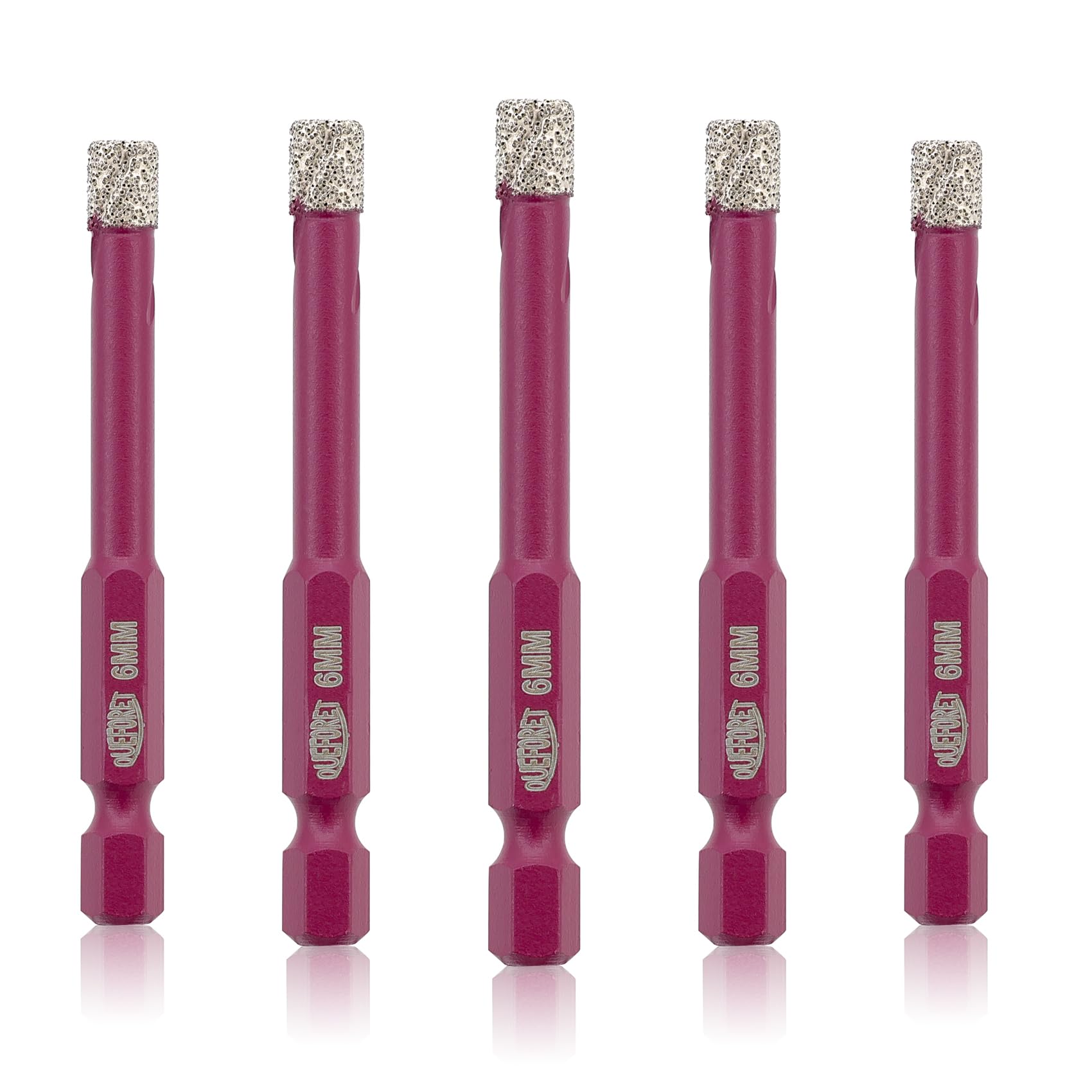 QUEFORET Diamond Drill Bits Set - 5pcs 6mm Dry Hole Saw Kit for Drilling Ceramic Porcelain Tile Marble Granite, Quick Change Hex Shank