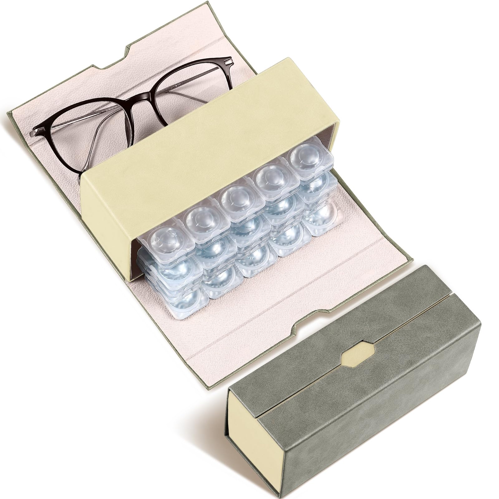 Photo 1 of Flutesan Daily Contact Lens Case and glasses Organizer 2 in 1 Double Sided Portable Contact Lens Travel Case for Travel Outdoor Daily Use, Storage up to 30 Lense(Gray)