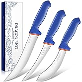 DRAGON RIOT 3 Pcs Butcher Knives Set, Meat Processing Knife Set for Brisket Trimming with German Stainless Steel and Blue Non-slip Handle Gift for Men