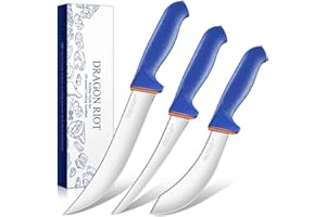 DRAGON RIOT 3 Pcs Butcher Knives Set, Meat Processing Knife Set for Brisket Trimming with German Stainless Steel and Blue Non