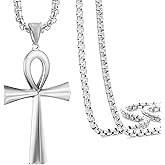 JUNOVUROS 18 to 28 Inches Rolo Chain Ancient Ankh Cross Pendant Necklace for Men Women Boys Girls 316L Stainless Steel with Large And Medium Sizes