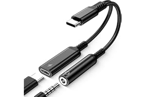 USB C to 3.5mm Audio Adapter and Charger, 2-in-1 Type C to Aux Headphone Jack with PD 60W Fast Charging, Hi-Res DAC Dongle fo