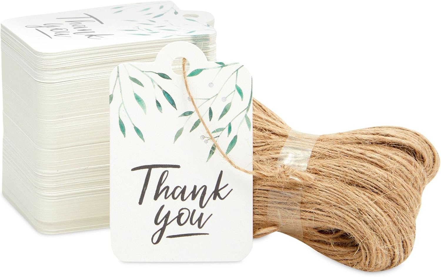 Thank You Tags with String and 164 Feet of Jute Twine (2x3 in, White, 200 Pack): Health & Personal Care