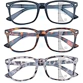 FEIVSN 3 Pack Progressive Multifocus Reading Glasses for Women Men Multifocal Readers PC Frame Fixed Hinge Eyewear, +3.50