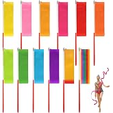 Okxiri 12 Pack Dance Ribbons for Kids, Rhythmic Gymnastics Ribbon | Dance Streamers, Ribbon Sticks, Dance Class, Birthday Party, Gymnastics, Princess Party Favors (Rainbow)