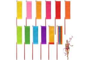 OKXIRI 12 Pack Dance Ribbons for Kids, Dance Class, Birthday Party, Gymnastics, Princess Party Favors (Rainbow)