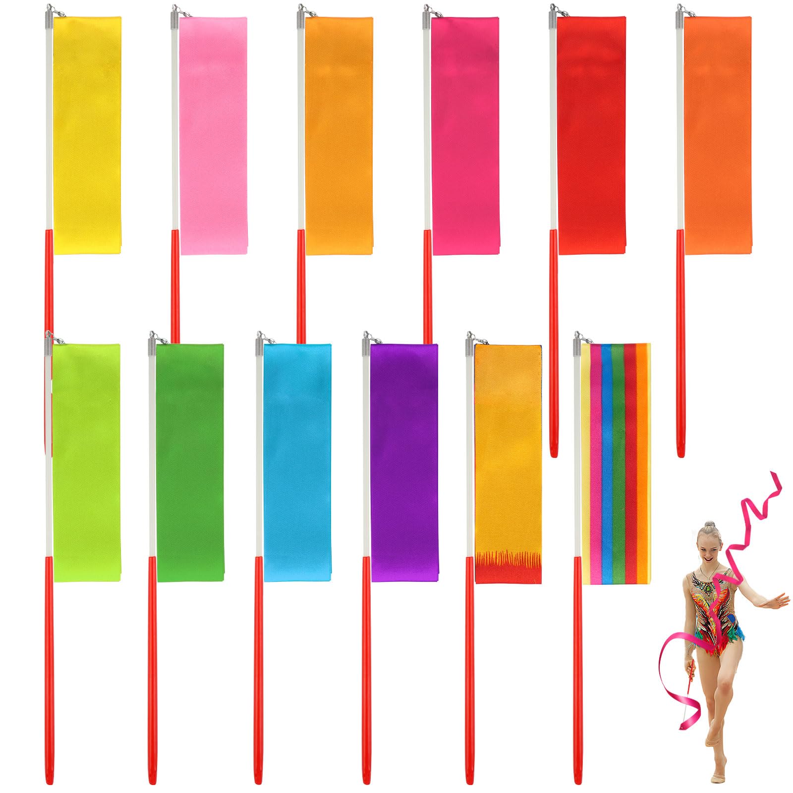 Photo 1 of 12 Pack Dance Ribbons for Kids, Dance Class, Birthday Party, Gymnastics, Princess Party Favors (Rainbow)