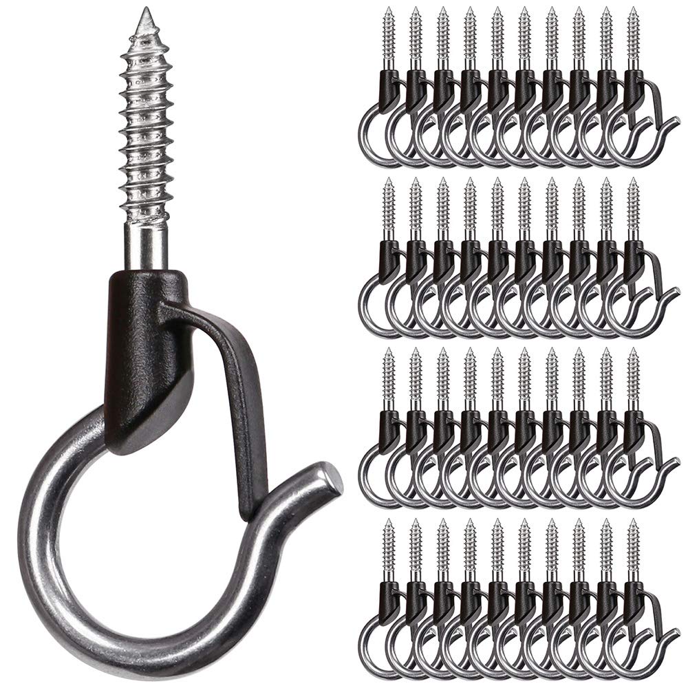 BeneLabel 40pcs Christmas Light Hook Screw-in Hanger for Outdoor Garden Hanging Plant, String Wire, Cups, Kitchen Utensils with Safety Buckle, 4.8cm / 40lbs, Black — image 1