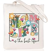 Andeiltech Canvas Tote Bag for Women, Aesthetic Travel Tote Bag Shoulder Reusable Grocery Bags Mom Birthday Gift