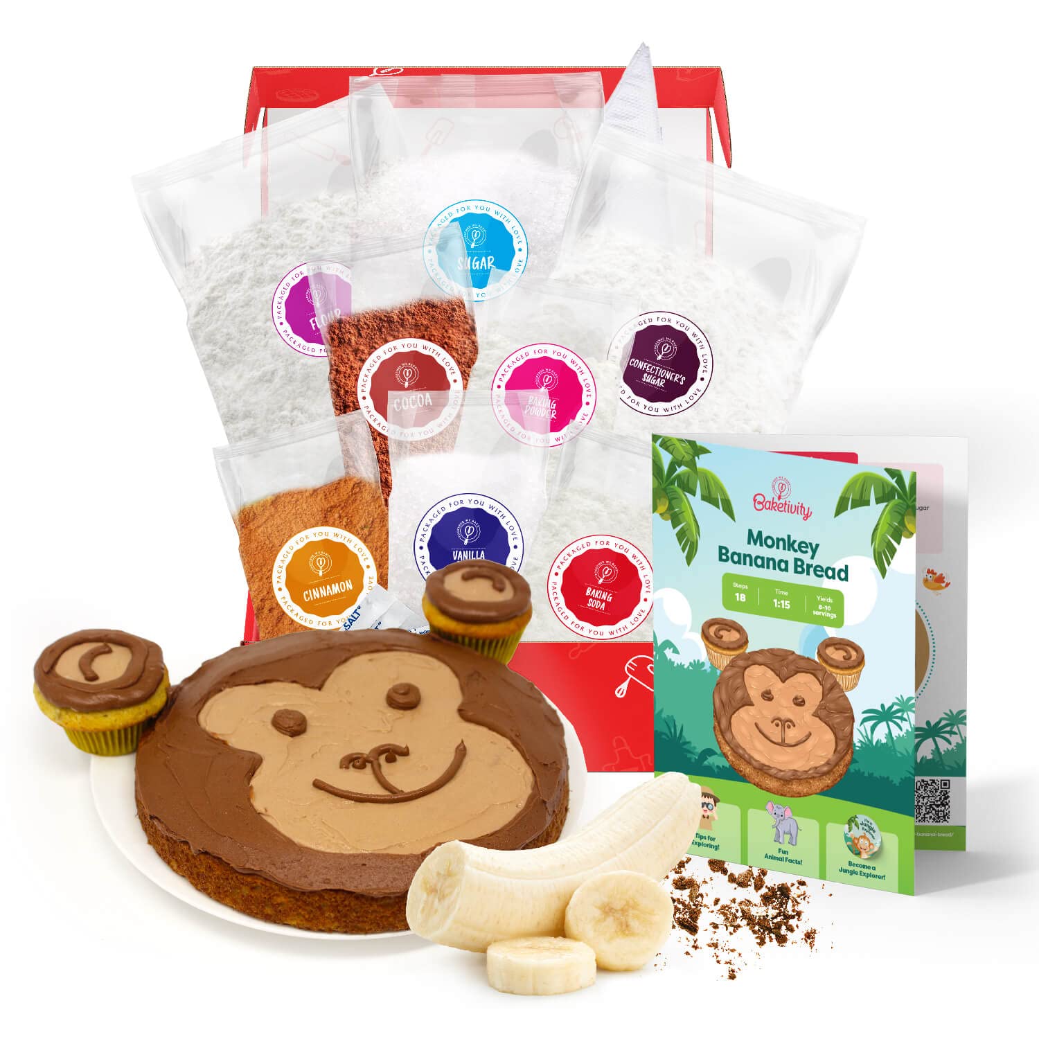BAKETIVITY Monkey Banana Bread | Banana Cake Kids Baking Set for Girls & Boys | Baking Set for Kids with Pre-Measured Ingredients | Perfect Family Gifts for Cooking Lovers Ages 6-12 Image