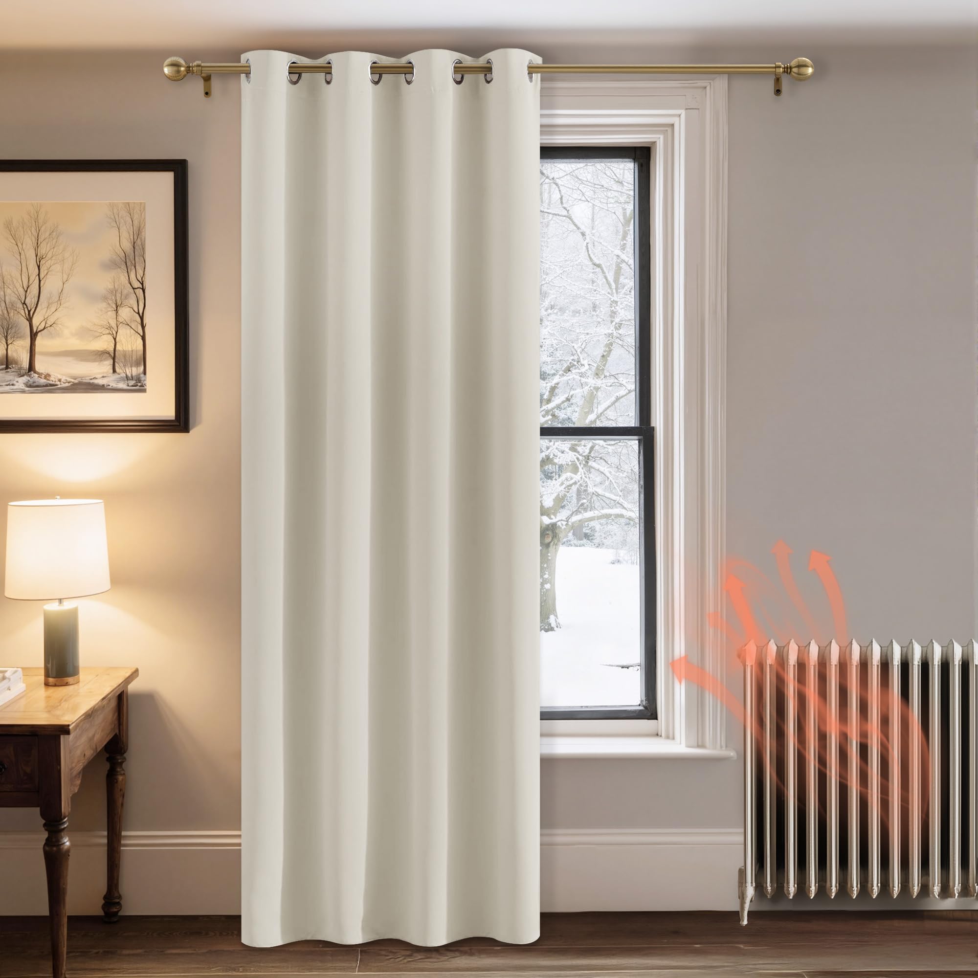 PONY DANCE Eyelet Blackout curtain 84 inches Drop - Thermal Door Curtain Energy Saving Front Curtain for Bedroom/Living Room & Kitchen,52 inch Wide, 1 Panel, Light Beige