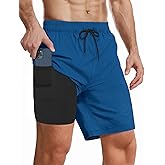 Buauty Mens Swim Trunks with Compression Liner 7 Inch Inseam Quick Dry Swim Shorts Mens Swimsuit Board Shorts with Pockets