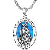 YAFEINI Religious Protection Amulet Necklace 925 Sterling Silver Saint Michael the Archangel Pendant Cross Necklace Saint Christopher Jewelry Saint Michael Gifts for Men Women