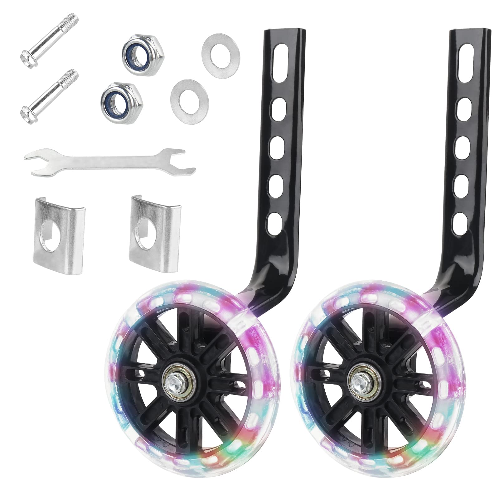 2 PCS Kids Bike Stabilisers, Bicycle Training Flash Wheels for Kids, Bicycle Training Wheels Mute Flash Wheelswith Adjustable Mounted Kit for 12 14 16 18 20 Inch Variable and Single-Speed Bikes