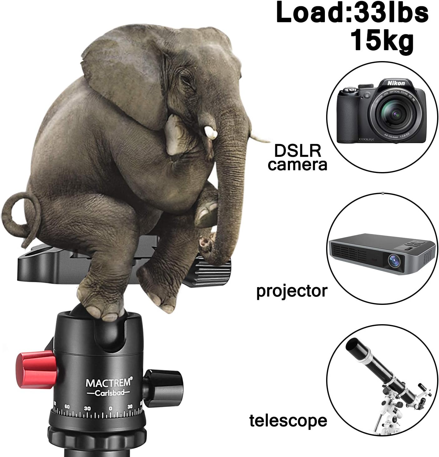 MACTREM Professional Camera Tripod with Phone Mount, 62" DSLR Tripod for Travel, Super Lightweight and Reliable Stability, Ball Head Tripod Detachable Monopod with Carry Bag (Black) : Camera & Photo