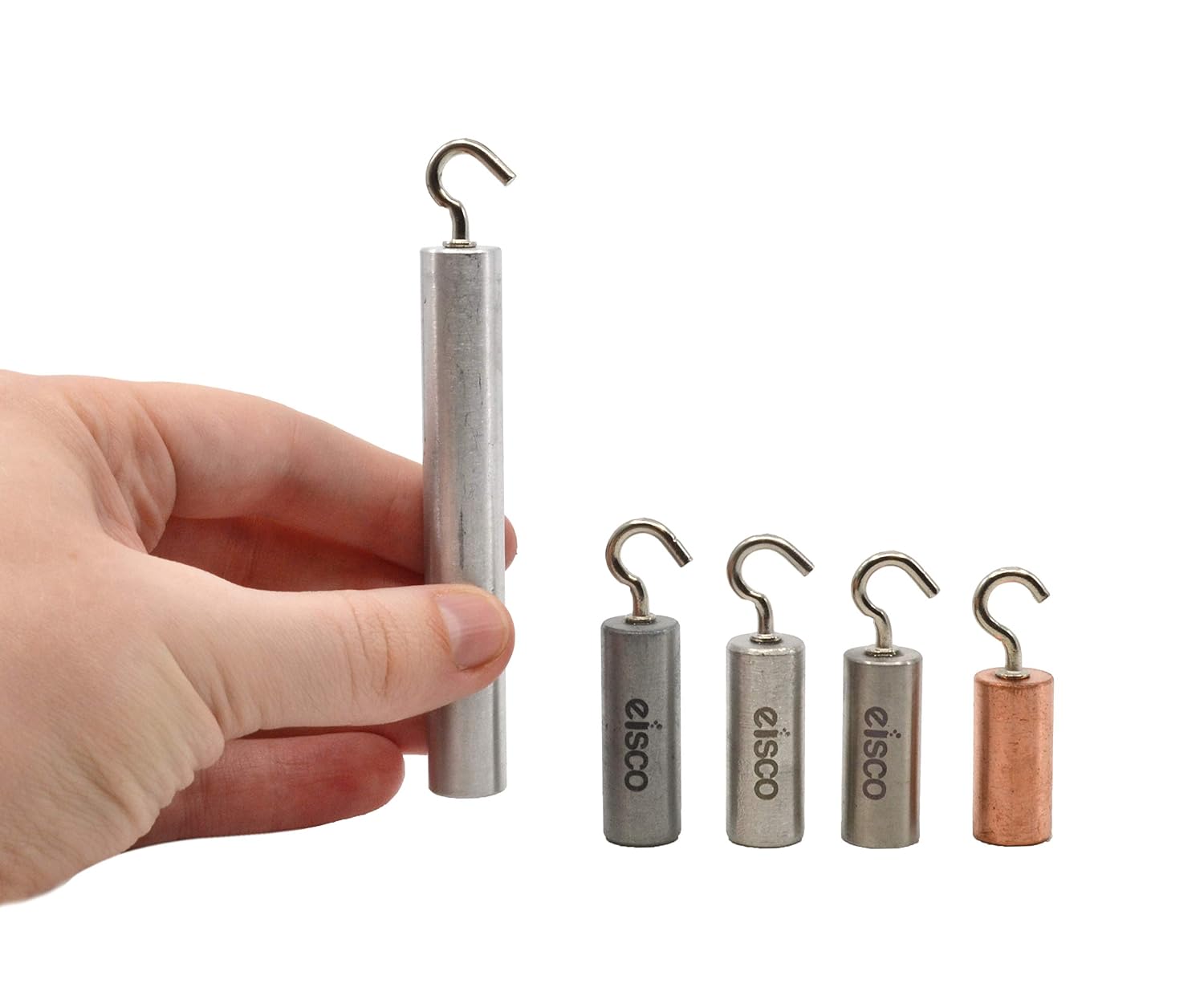 Specific Heat Cylinder Set -1.27cm Dia. Cylinders with Hooks and Identification stamps (Set of 5) - Eisco Labs - Image 3