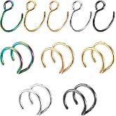 Psyqtsuary Nose Rings Hoops Double Hoop Nose Ring, 10 Pcs Fake Noses Ring Lip Rings Stainless Steel Fake Lip Piercing Clip On Ear Cuffs Non Piercing Jewelry for Women Men, 8mm