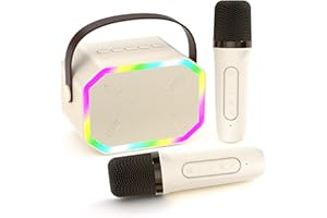 CITFIS Mini Karaoke Machine with 2 Wireless Microphones for Kids Adults, Portable Bluetooth Speaker Gift for Girls Toys Ages 4 5 6 7 8 10 12+ Years Old Teens Birthday(Beige-2 Mic)