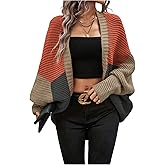 WDIRARA Women's Color Block Cardigan Sweaters Long Dolman Sleeve Open Front Knit Outerwear