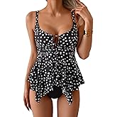 Aidonger Tankini Swimsuit for Women Tummy Control Two Piece Bathing Suit V Neck Flowy Swimwear Top with Bottom