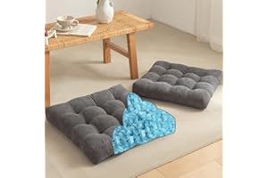 YZ HOME 2 Pack of Floor Pillow for Adults, Meditation Cushion for Floor Seating, Square Floor Cushions with Shredded Blue Memory Foam Filling for Yoga, Classroom, Outdoor - Grey, 20x20x4 Inch