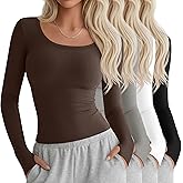 Yearntown 4 Pack Women's Workout Tops Long Sleeve Compression Shirts U Neck Slim Athletic Yoga Basic Shirt with Thumb Holes