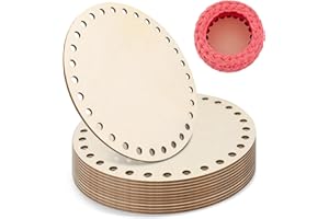 BangBoom 12 Pieces 5.9" Round Crochet Basket Base, Blank Circle Wooden Basket Bottom, Wood Slotted Knitting Crochet Base for 
