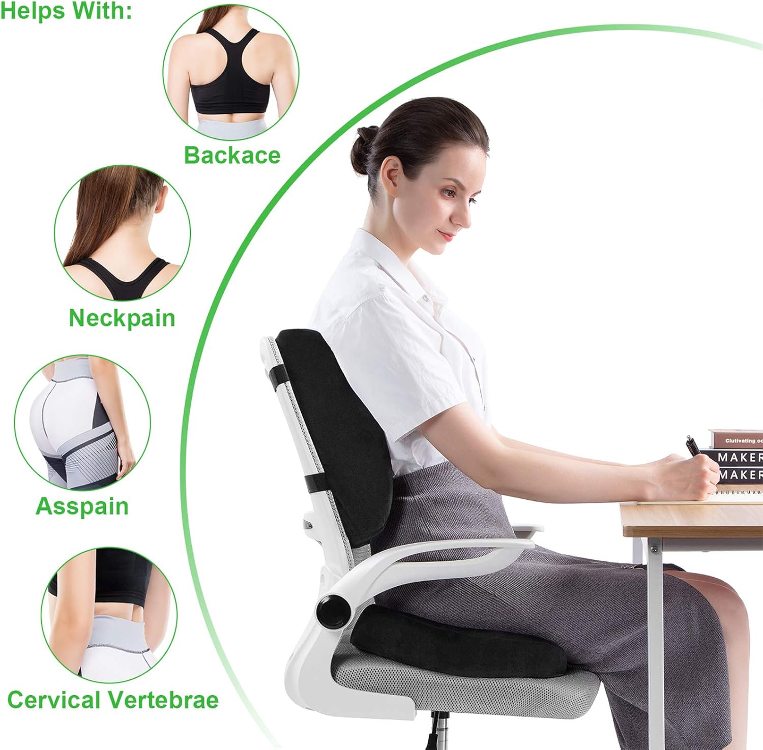 OVEYNERSIN Seat Cushion & Lumbar Support Pillow Set - Comfortable Memory Foam Seat Pad Set - Relieves Back, Hip, Tailbone, Sciatica Pain - for Office Chair, Car Seat, Desk Chair : Office Products