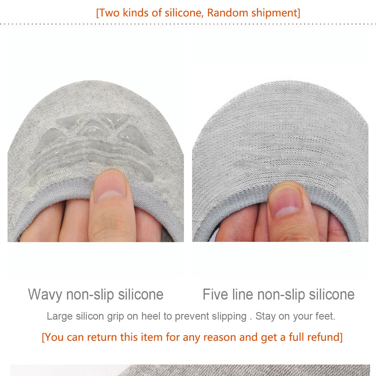 No Show Socks 8BEES GIFT Mens Socks Low Cut Non-Slip Grips Grey M, 3 Pairs