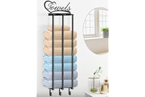 BUBLADOR Towel Racks for Bathroom Wall Mounted, New Upgraded 3 in 1 Wall Towel Rack for Rolled Towels, Bathroom Towel Storage with 3 Hooks, Metal Bath Towel Holder for Folded Large Towel Washcloths (Black)