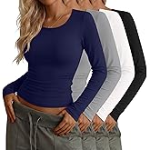 Neer 4 Pack Women's Long Sleeve Shirts Scoop Neck Slim Fit Tops Stretchy Base Layer Tee Casual Undershirt Fall