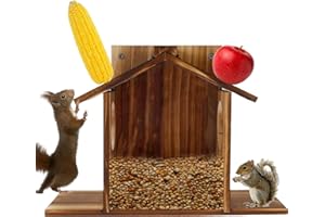 Wooden Squirrel Feeder House, Large Capacity Squirrel Feeding Station, Squirrel House with Flexible Roof, Chipmunk Feeding St