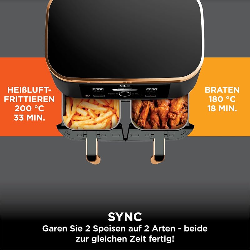 Foodi MAX Dual Zone Heißluftfritteuse, 9,5 L, 6-in-1, Kupfer/Schwarz
