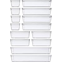 14 PCS Clear Plastic Drawer Organizer Tray for Makeup, Kitchen Utensils, Jewelries and Gadgets