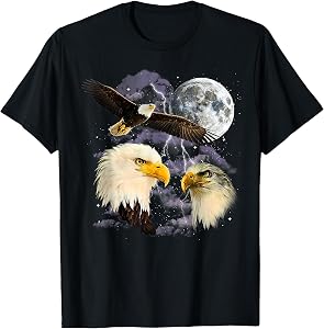 Three Bald Eagle Moon Meme Funny American Bird Eagles Lover T-Shirt