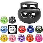 CooBigo 30pcs Assorted Colors Plastic Spring Cord Lock for Drawstrings Bag Replacement, Paracord Lock, Shoe Lace Toggles Stopper Gloves Fastener Slider End Clasp Double Hole