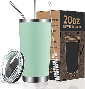 Umite Chef 20oz Tumbler Double Wall Stainless Steel Vacuum Insulated Travel Mug with Lid, Insulated Coffee Cup, 2 Straws, for Home, Outdoor, Office, Ice Drink, Hot Beverage（20 oz, Tiffany Blue)