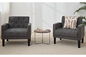 TYBOATLE Accent Chairs Set of 2, Mid Century Modern Upholstered Tufted Living Room Chair for Bedroom, Armchair Single Sofa，Reading Lounging Side Lounge Office Chair (Dark Grey, Set of 2)