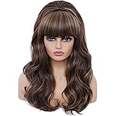 Rugelyss Long Brown Mixed Wig with Bang Retro Bouffant Beehive Wigs fits 80s Costume or Halloween Party
