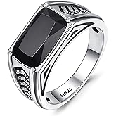 Yaresul 925 Sterling Silver Mens Teal Turquoise/Synthetic Black Onyx Rings Handmade Arrow Design Band Width 3.5mm Anillos de Hombre Thumb Ring for Birthday Jewelry Gift, Size 8-12