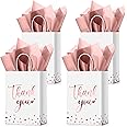 Tinlade 12 Pcs Thank You Gift Bags with Tissue Paper Gold Polka Dots Thank You Bags with Handle Party Favor Bags for Wedding Birthday Baby Shower Business Shopping(Rose Gold)