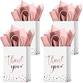 Tinlade 30 Pcs Thank You Gift Bags with Tissue Paper Gold Thank You Wedding Bags with Handle for Graduation Business Shopping Wedding Shower Party Favors(Rose Gold)