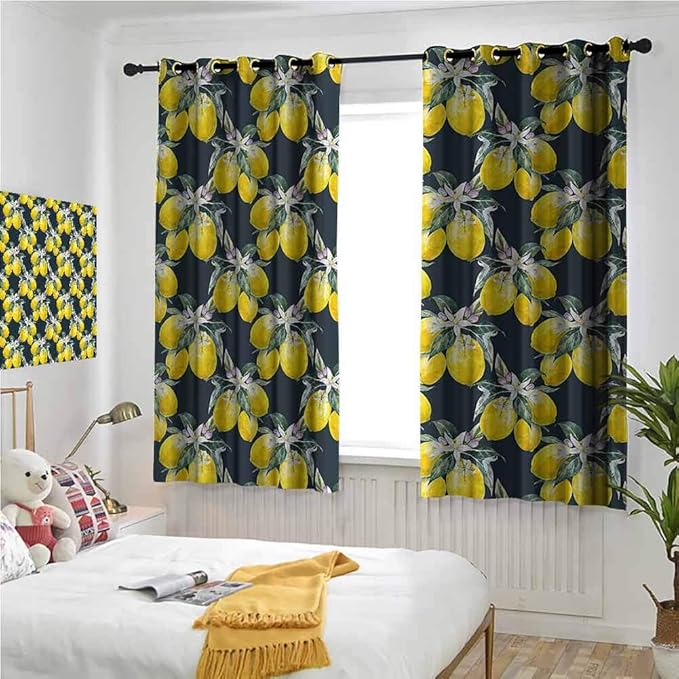 HELLOLEON Olive Green Yellow Curtains 108 Inches Long, Floral Window