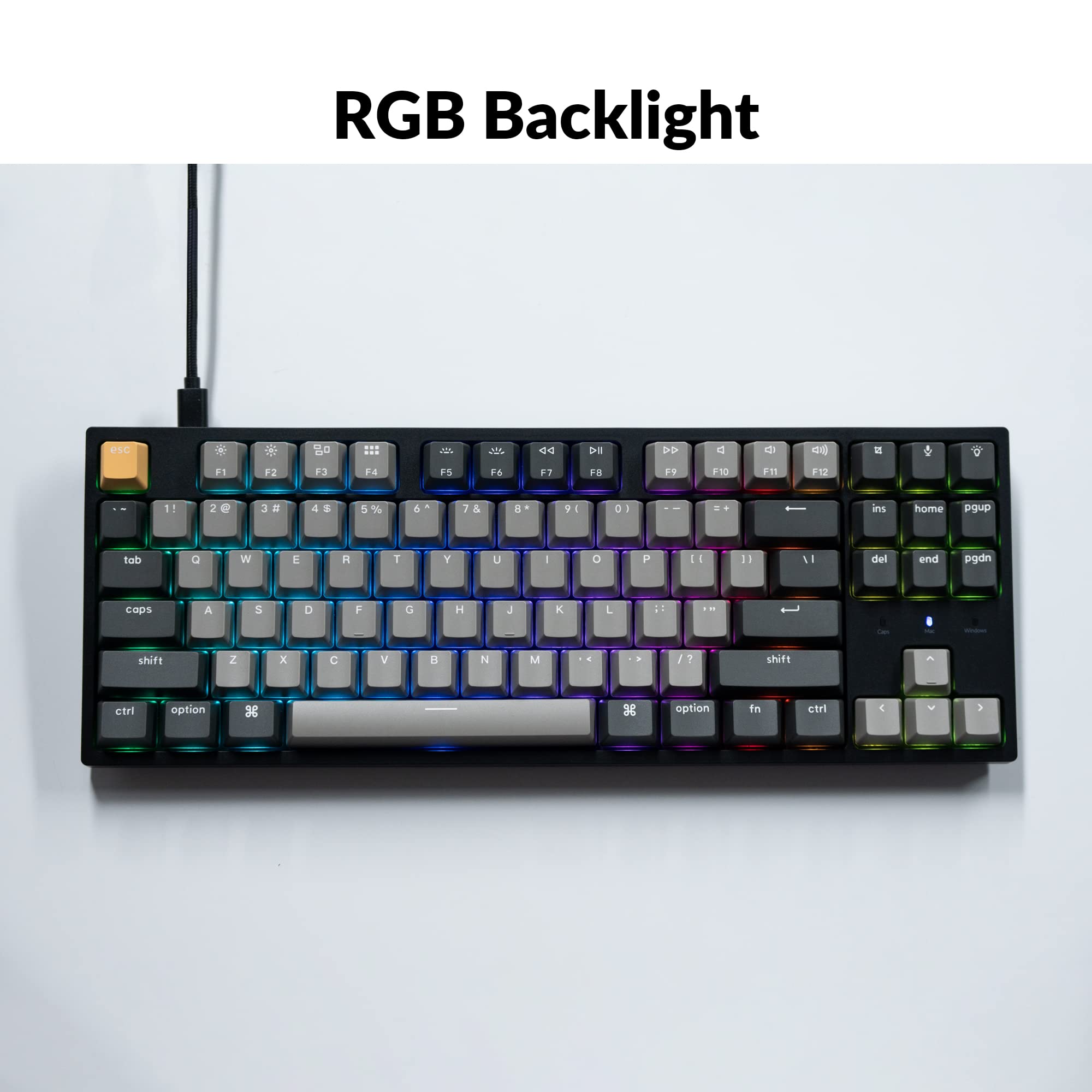 Keychron C1 Pro Custom Wired Mechanical Keyboard, TKL Layout RGB QMK/VIA Programmable Macro with Hot-swappable K Pro Red Switch OEM Profile Double-Shot PBT Keycaps Compatible for Mac Windows Linux