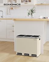 SONGMICS 3 x 18 L Kitchen Bin 3 Compartment Steel Sand Beige LTB054A02 view 2