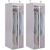 STORAGE MANIAC 2-Pack Hanging Garment Bag Zipper Cover with Sealed Clear Window, Long Garment Cover for Closet Storage Wardrobe Clothes Protector, Large Garment Storage Bag for Dresses,Suits, Grey