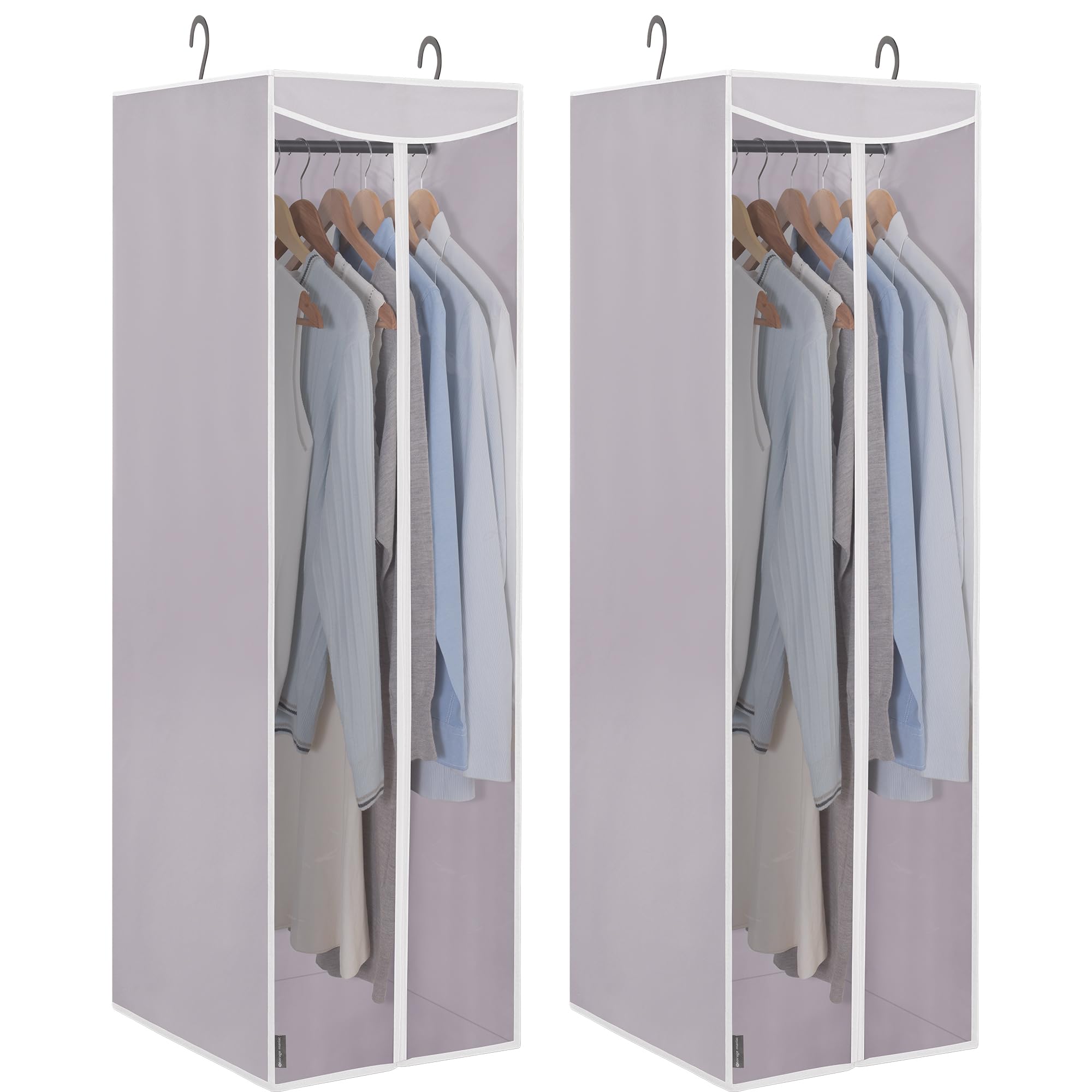 Photo 1 of STORAGE MANIAC 2-Pack Hanging Garment Bag Zipper Cover with Sealed Clear Window, Long Garment Cover for Closet Storage Wardrobe Clothes Protector, Large Garment Storage Bag for Dresses,Suits, Grey